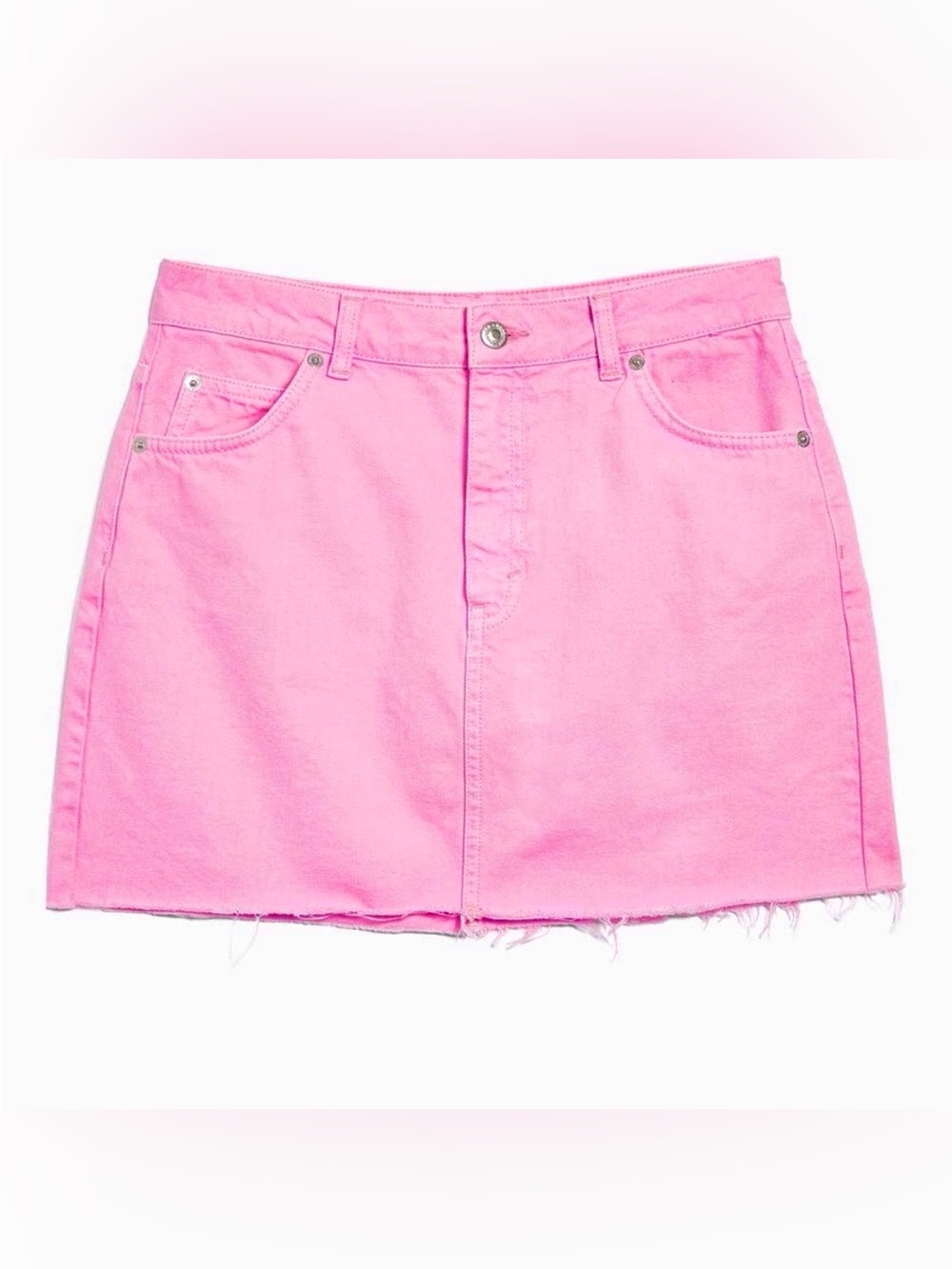 Topshop Moto Bubblegum Pink Denim High Waisted Mini Skirt US Size 6